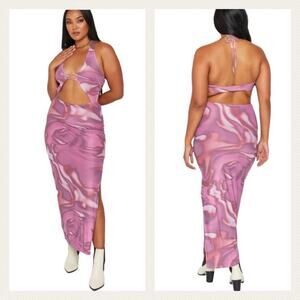 NWT Beginning Boutique Bodycon Midi Dress Size 10 Backless Halter Y2K Festival